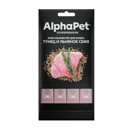 AlphaPet Superpremium крем-лакомство для кошек, тунец и льняное семя, 48 г