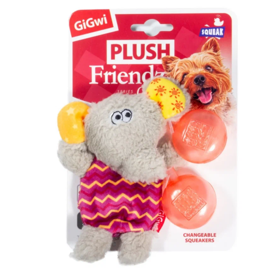 GiGwi Plush Friendz игрушка для собак «Слон» со сменными пищалками, 13 см