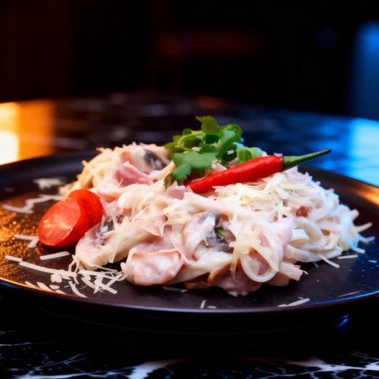 Остро-сливочный удон с беконом и шампиньонами