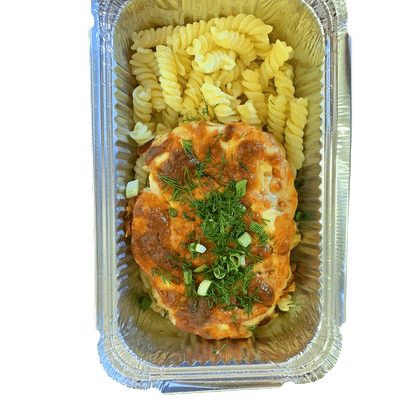 Куриная отбивная с макаронами