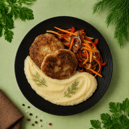 Фирменная куриная котлета с пюре и корейской моркоью
