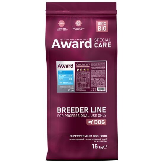 AWARD Special Care Hypo Puppy сух. корм д/щен. от 1 мес., бер./корм., белая рыба, 15 кг за 1 кг