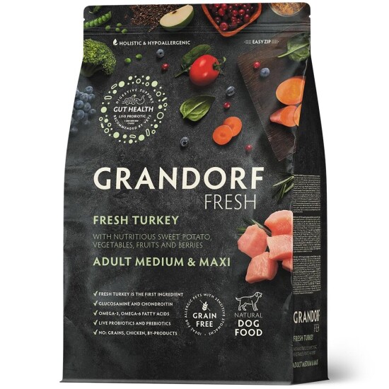 GRANDORF Fresh & Maxi Turkey & Sweet Potato корм собак средних и, индейка с бататом, 1 кг (2888)