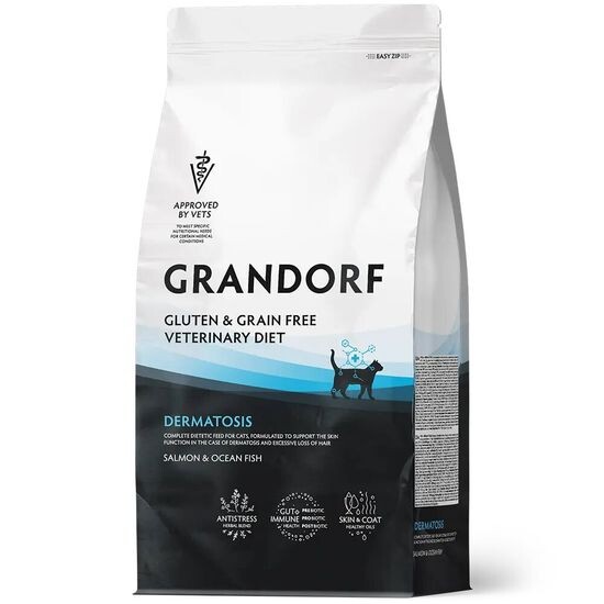 GRANDORF Veterinary Diet Dermatosis диетический сухой корм для кошек, для здоровья кожи и шерсти, лосось и океаническая рыба