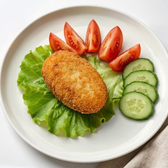 Куриная котлета с моцареллой в панировке с овощами