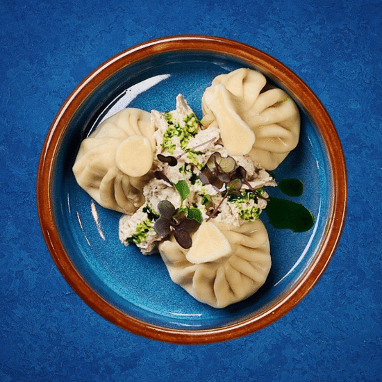 Хинкали с беконом и сливками