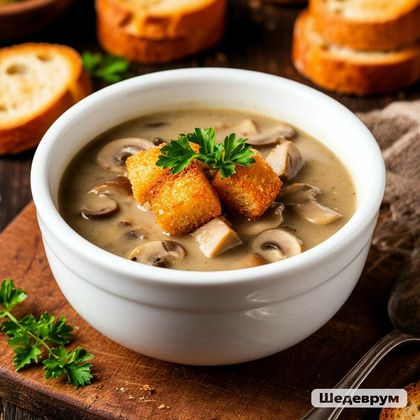 Крем-суп грибной на сливках с сухариками