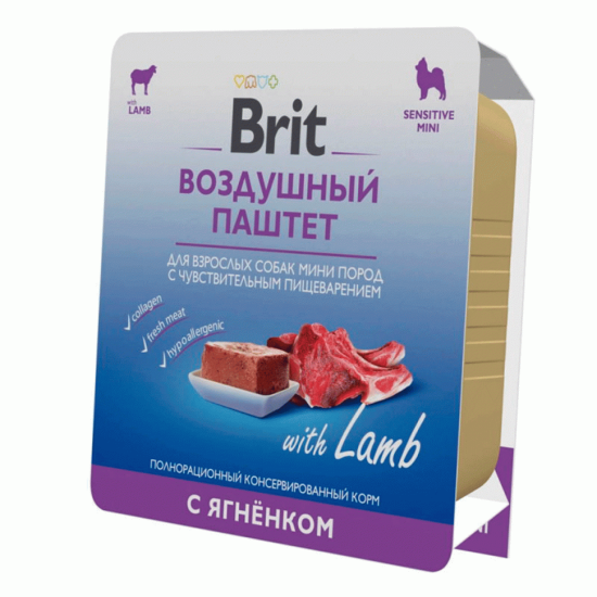 Brit Premium воздушный паштет для взрослых собак мини пород с чувствительным пищеварением, ягнёнок, 100 г