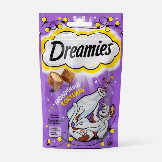 Dreamies лакомство для кошек «Молочный коктейль», хрустящие подушечки с молоком, 60 г