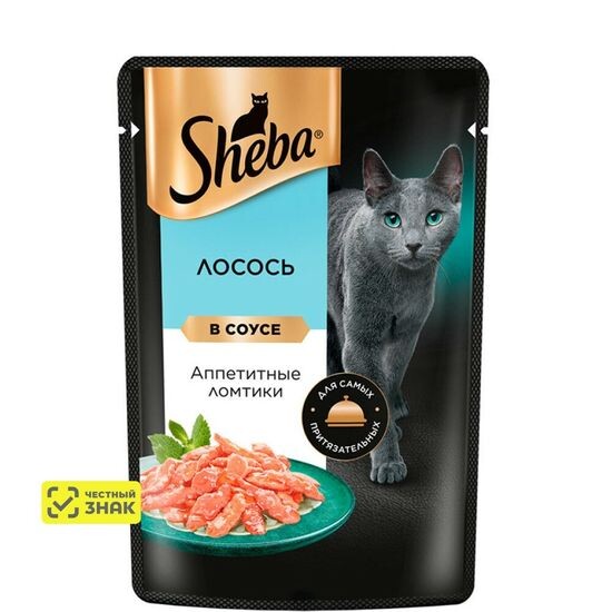Sheba пауч для взрослых кошек, ломтики в соусе с лососем, 75 г