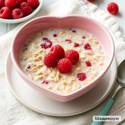 Каша овсяная на молоке со сливочным маслом, бананом и голубикой