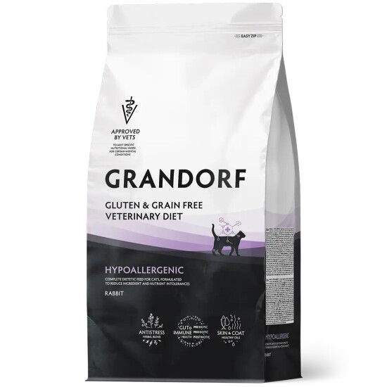 GRANDORF Veterinary Diet Hypoallergenic диетический сухой корм для кошек при пищевой аллергии, кролик, 2 кг (3649)