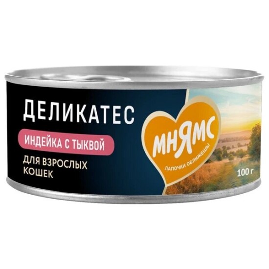Мнямс Деликатес консервы для кошек «Паштет по-оксфордски», индейка с тыквой, 100 г