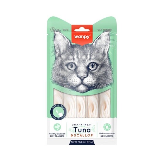 Wanpy Cat лакомство для кошек «Нежное пюре» из тунца и гребешка, 70 г за 1 шт