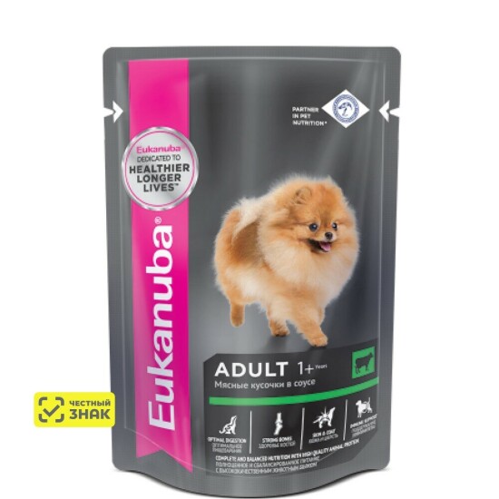 Eukanuba пауч для взрослых собак всех пород, говядина в соусе, 100 г