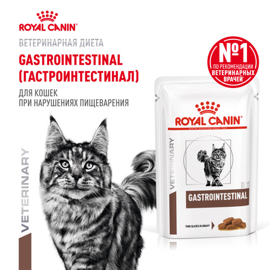 ROYAL CANIN Гастроинтестинал пауч для взрослых кошек при расстройствах пищеварения, кусочки в соусе, 85 г