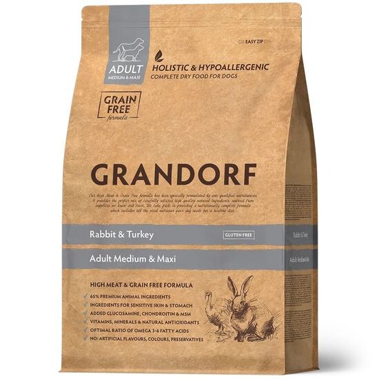 GRANDORF Rabbit & Turkey Medium & Maxi сухой корм для взрослых собак средних и крупных пород, кролик с индейкой, 3 кг (1072)