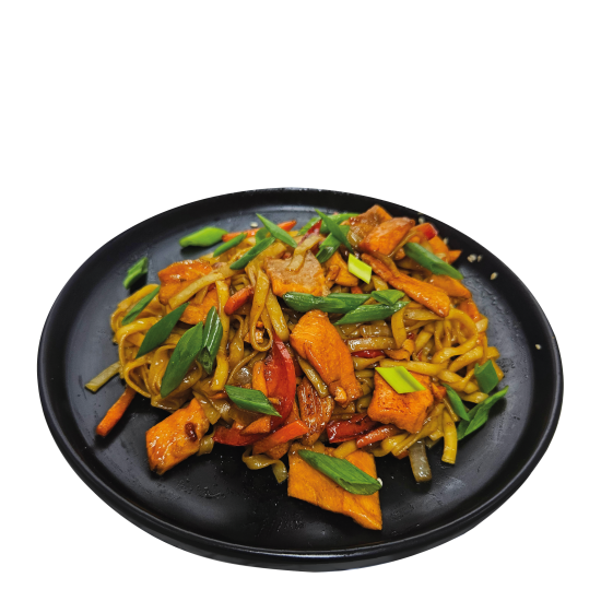 Wok с лососем
