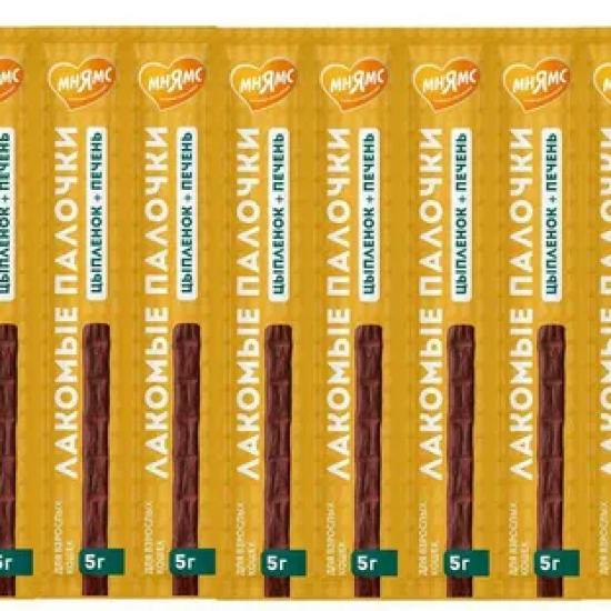 Мнямс лакомство для кошек, лакомые палочки из цыплёнка и печени, 5 г, упаковка 10 шт за 1 шт