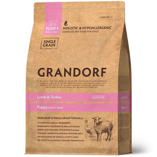 GRANDORF Lamb & Turkey Puppy сухой корм для щенков всех пород с 3 недель, беременных и кормящих собак, ягнёнок с индейкой