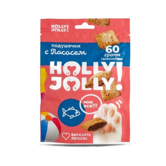 Holly Jolly! лакомство для кошек, хрустящие подушечки с лососем, 60 г