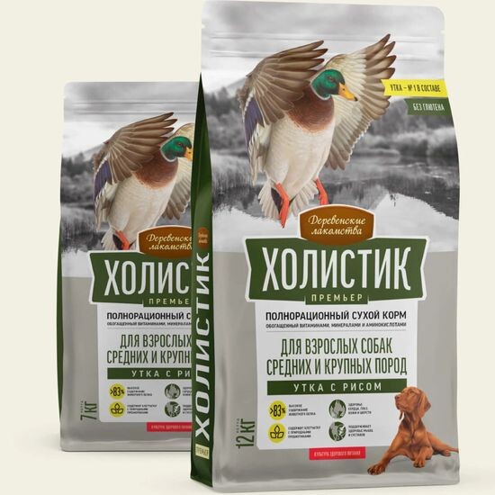 ДЛ Холистик сухой корм для собак средних и крупных пород, утка с рисом, 2 кг