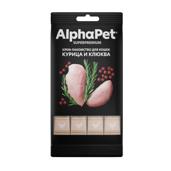 AlphaPet Superpremium крем-лакомство для кошек, курица и клюква, 48 г