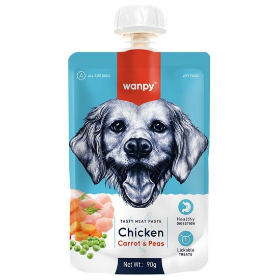 Wanpy Dog лакомство для собак, мясной мусс из курицы и моркови с горохом, 90 г