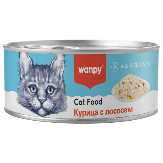 Wanpy Cat консервы для кошек «Курица с лососем», кусочки в желе, 95 г