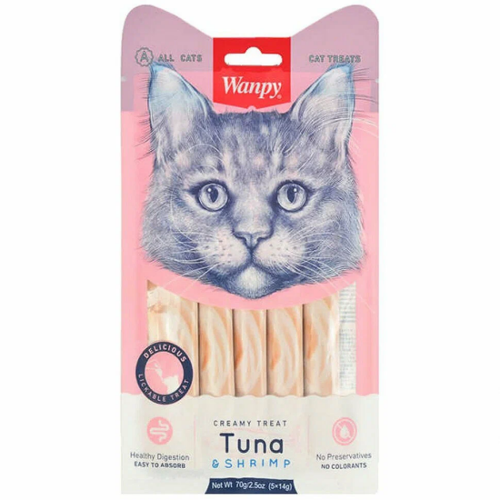 Wanpy Cat лакомство для кошек «Нежное пюре» из тунца и креветок, 70 г за 1 шт