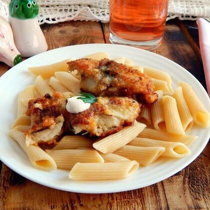 Макароны с жареной рыбой (минтай)