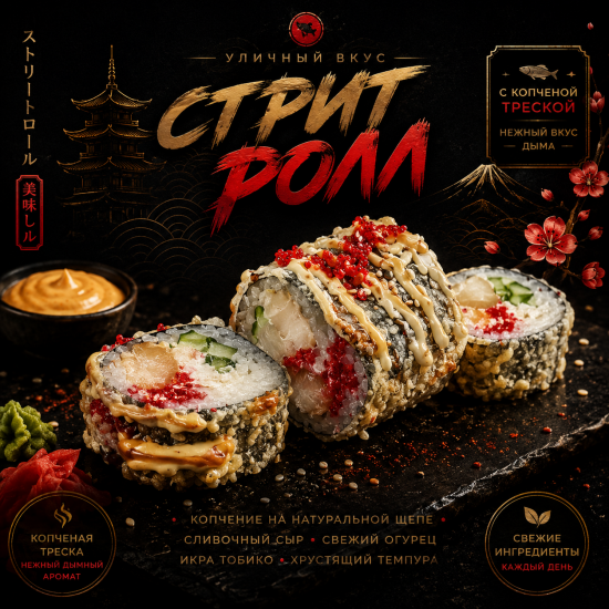 Стрит Ролл жареный с треской