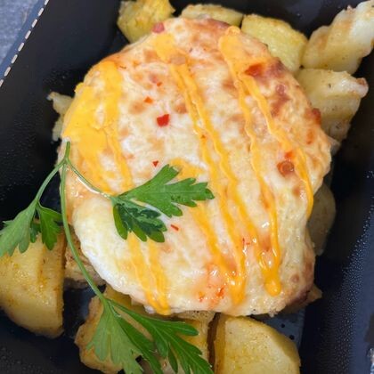 Куриная грудка по-гавайски с печеным картофелем