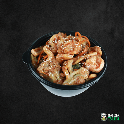 Салат "Теплый с креветкой и кальмаром"