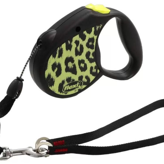 Flexi Safari Leopard рулетка тросовая для собак до 12 кг, размер S (1), 5 м, жёлтая