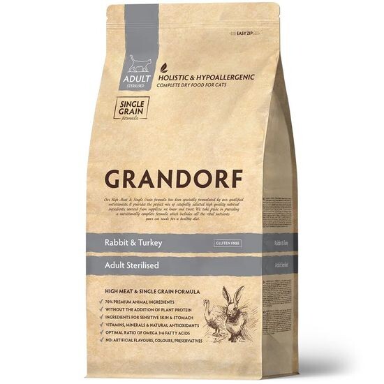GRANDORF Rabbit & Turkey Sterilised сухой корм для стерилизованных кошек, кролик с индейкой