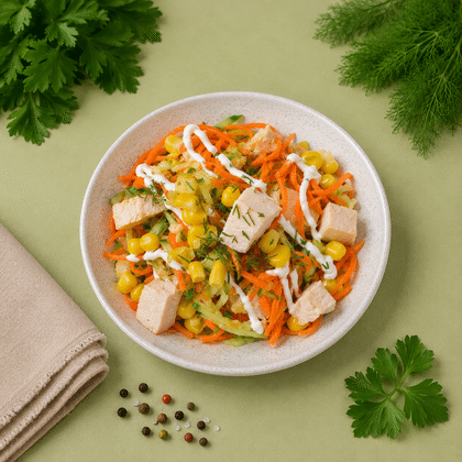 Салат с копченой куриной грудкой, корейской морковкой