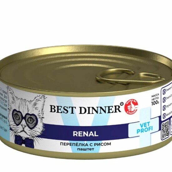 Best Dinner VET PROFI Renal консервы для кошек, перепел, 100 г