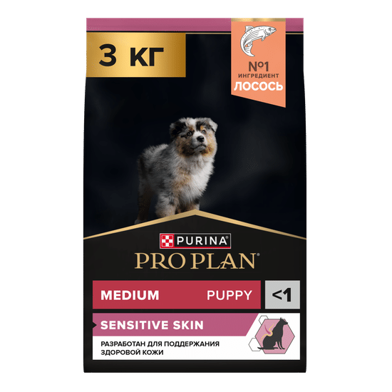 PRO PLAN Sensitive Skin сухой корм для щенков средних пород с чувствительной кожей, лосось, 3 кг