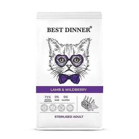 Best Dinner сухой корм для стерилизованных и кастрированных кошек при аллергии, ягнёнок с ягодами, 10 кг за 1 кг
