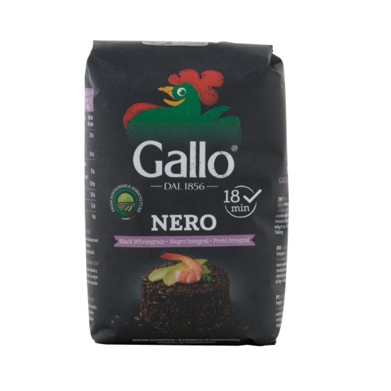 Рис черный Riso Gallo "Rustico Nero", нешлифованный пропаренный цельнозерновой Италия, 500 г