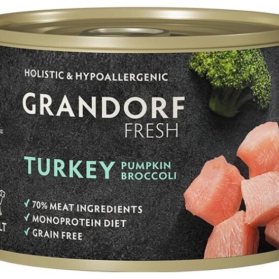 GRANDORF Fresh консервы для собак, паштет из индейки с тыквой и брокколи, 200 г (3540)