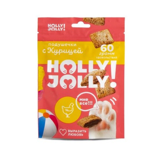 Holly Jolly! лакомство для кошек, хрустящие подушечки с курицей, 60 г (1986)
