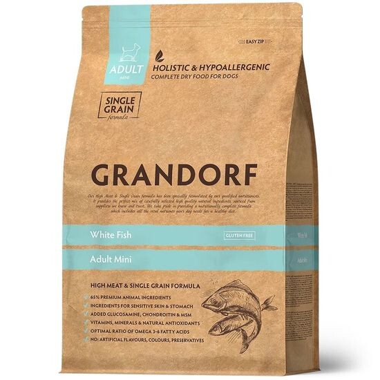GRANDORF White Fish Mini сухой корм для взрослых собак мелких пород, белая рыба, 1 кг (3335)