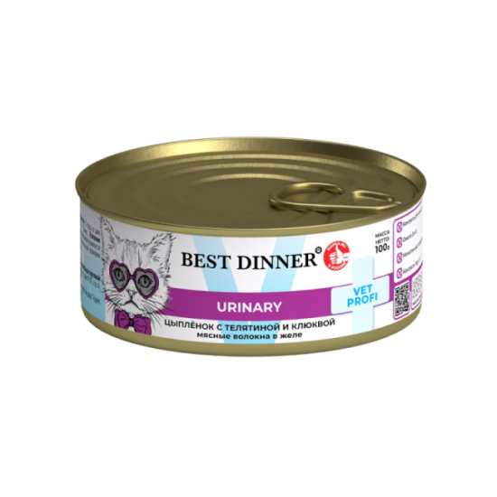 Best Dinner VET PROFI Urinary консервы для кошек, цыплёнок с телятиной и клюквой, 100 г