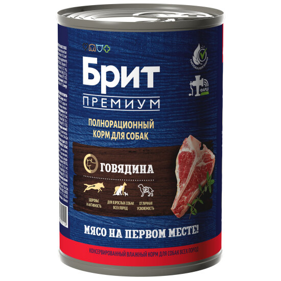 Brit Premium by Nature консервы для взрослых собак всех пород, говядина, 410 г