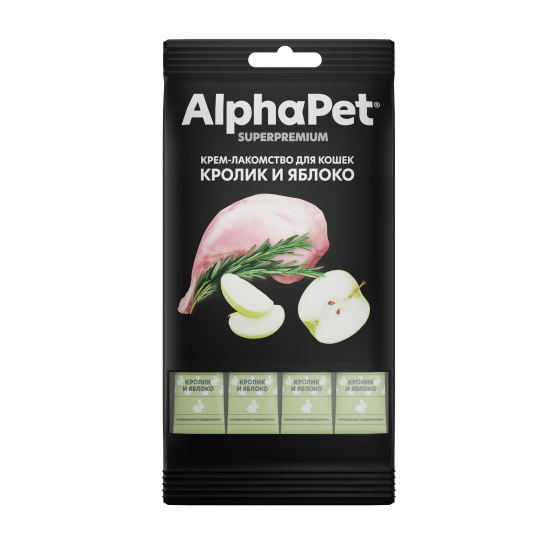 AlphaPet Superpremium крем-лакомство для кошек, кролик и яблоко, 48 г за 1 шт