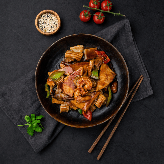 Жареный тофу с морепродуктами
