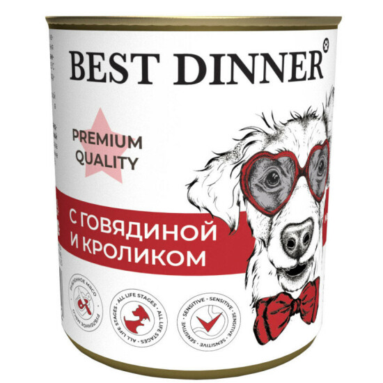 Best Dinner консервы для собак, говядина с кроликом, 340 г