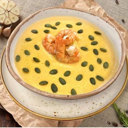 Тыквенный суп -пюре с креветками🍤